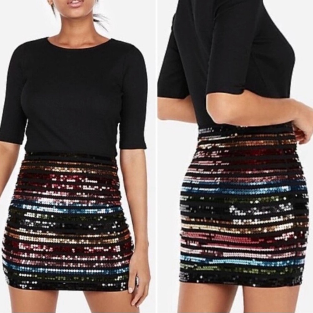 Express Multicolor Rainbow Sequin Mini Skirt - image 1